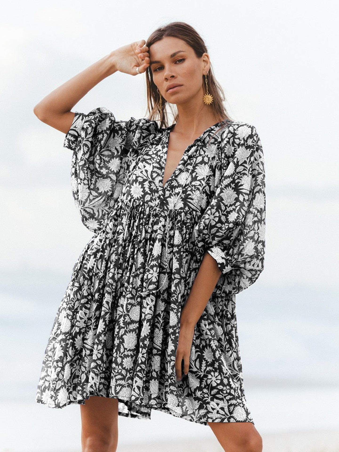 Floral Short Dress with Puff Sleeves for Effortless Style