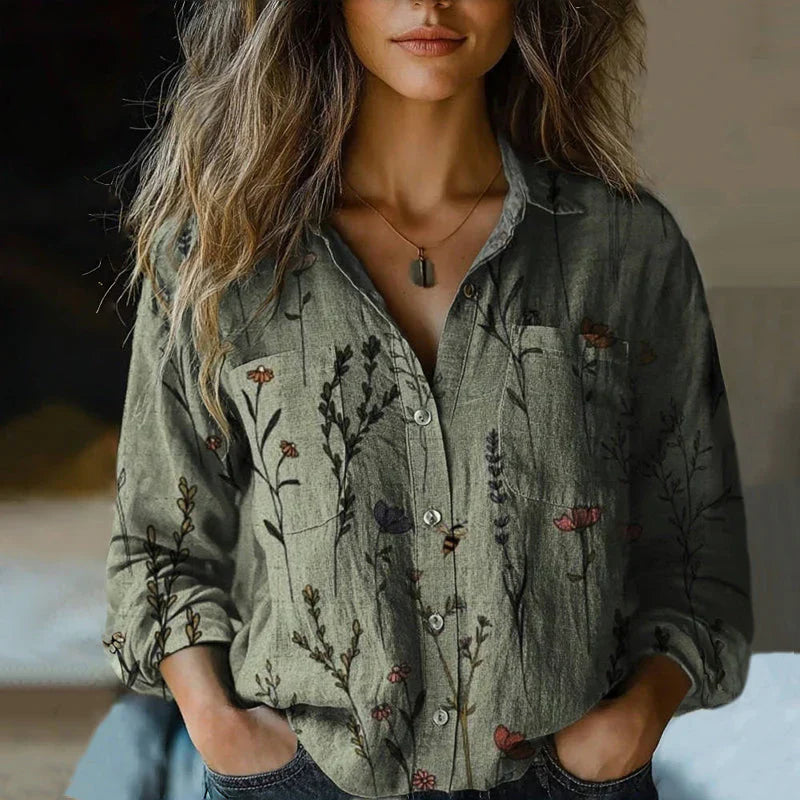 Vintage Printed Blouse Shirt for Women