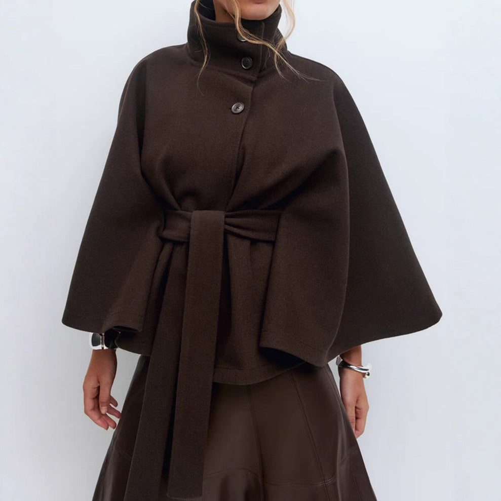Women's High Neck Batwing Sleeve Cape Coat