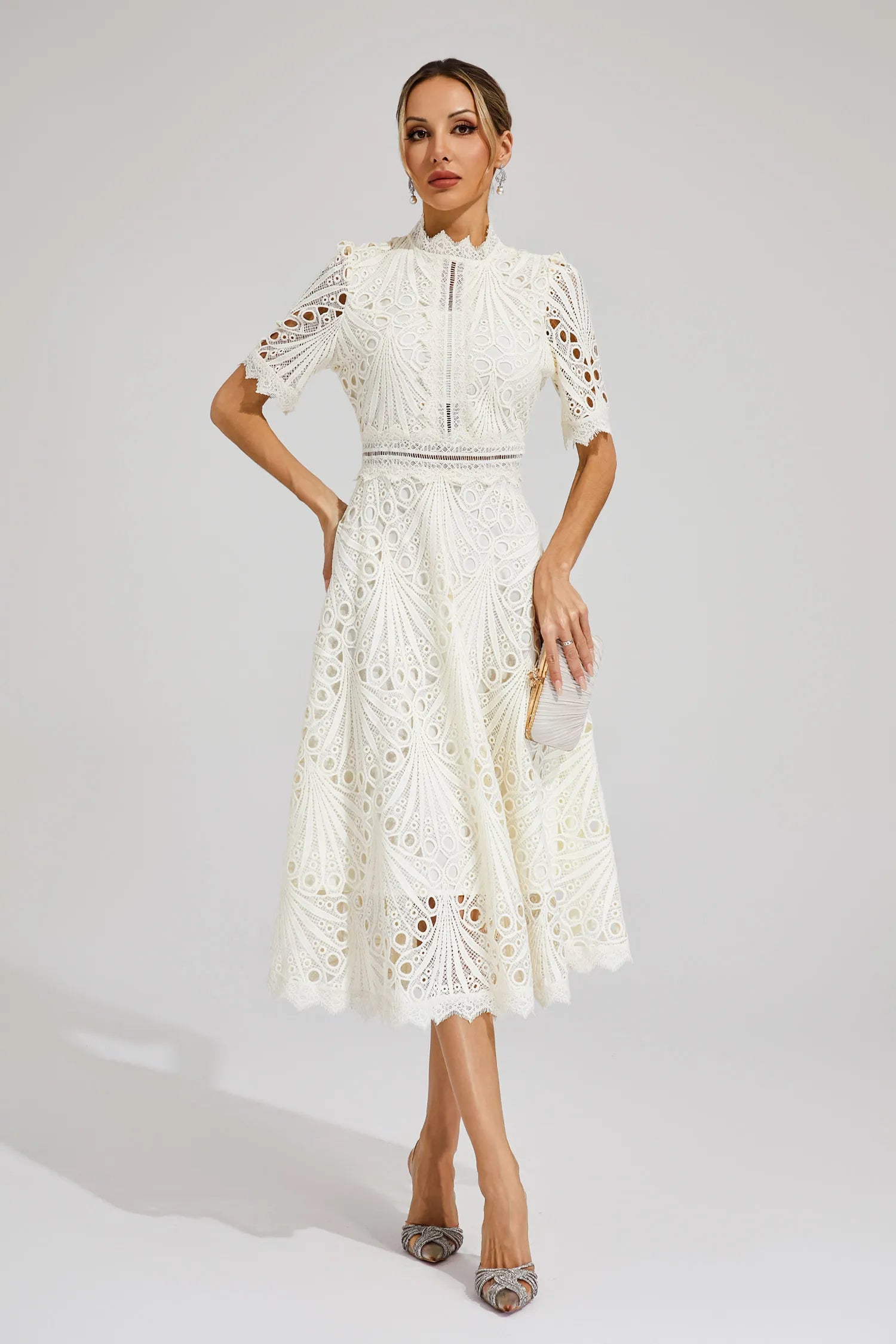Elegant Lace Midi Dress for Women – Classic Stylish Design