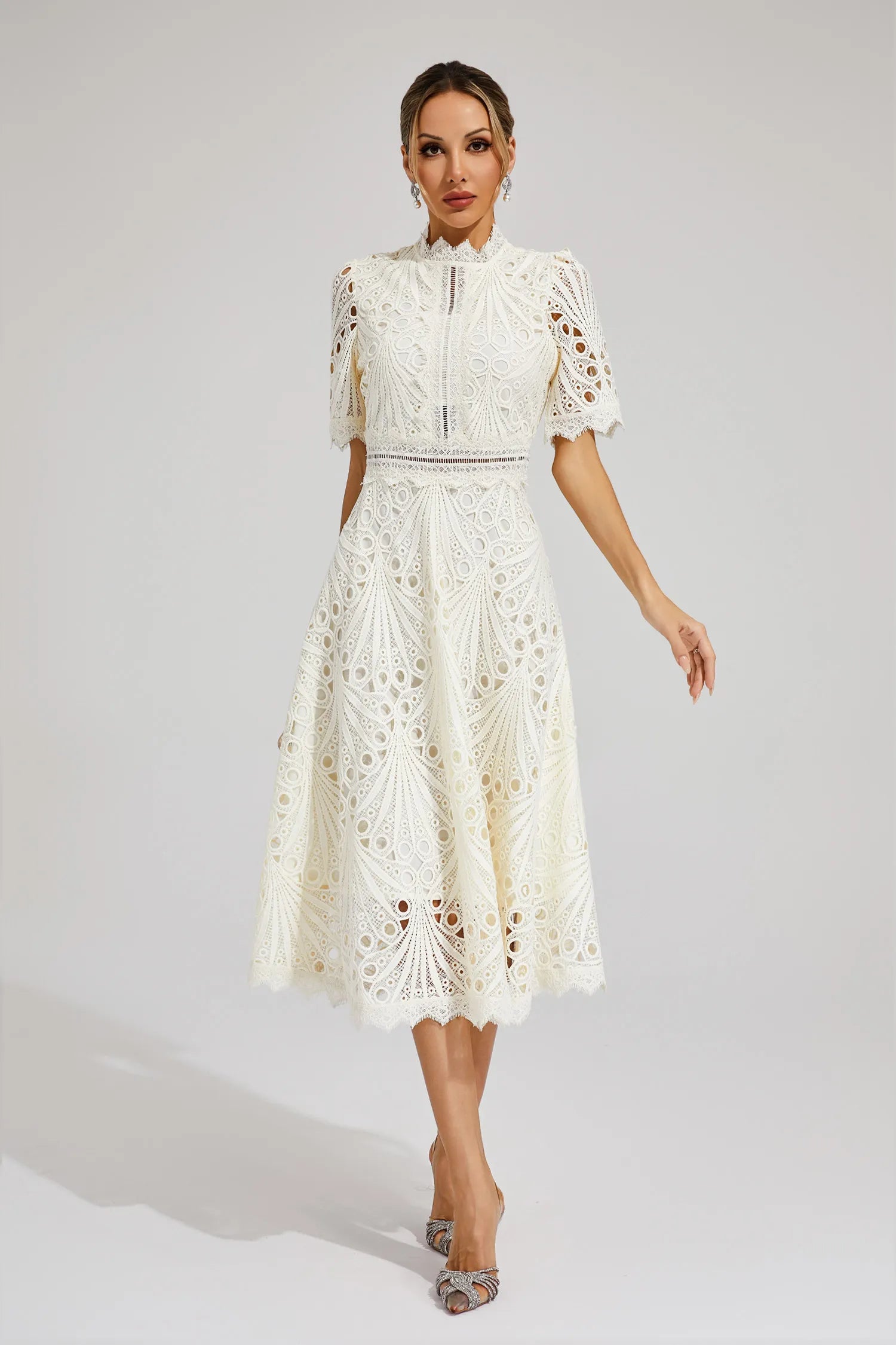 Elegant Lace Midi Dress for Women – Classic Stylish Design