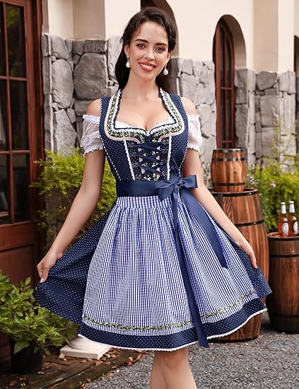 Women's 3-Piece Dirndl Dress with Apron and Blouse