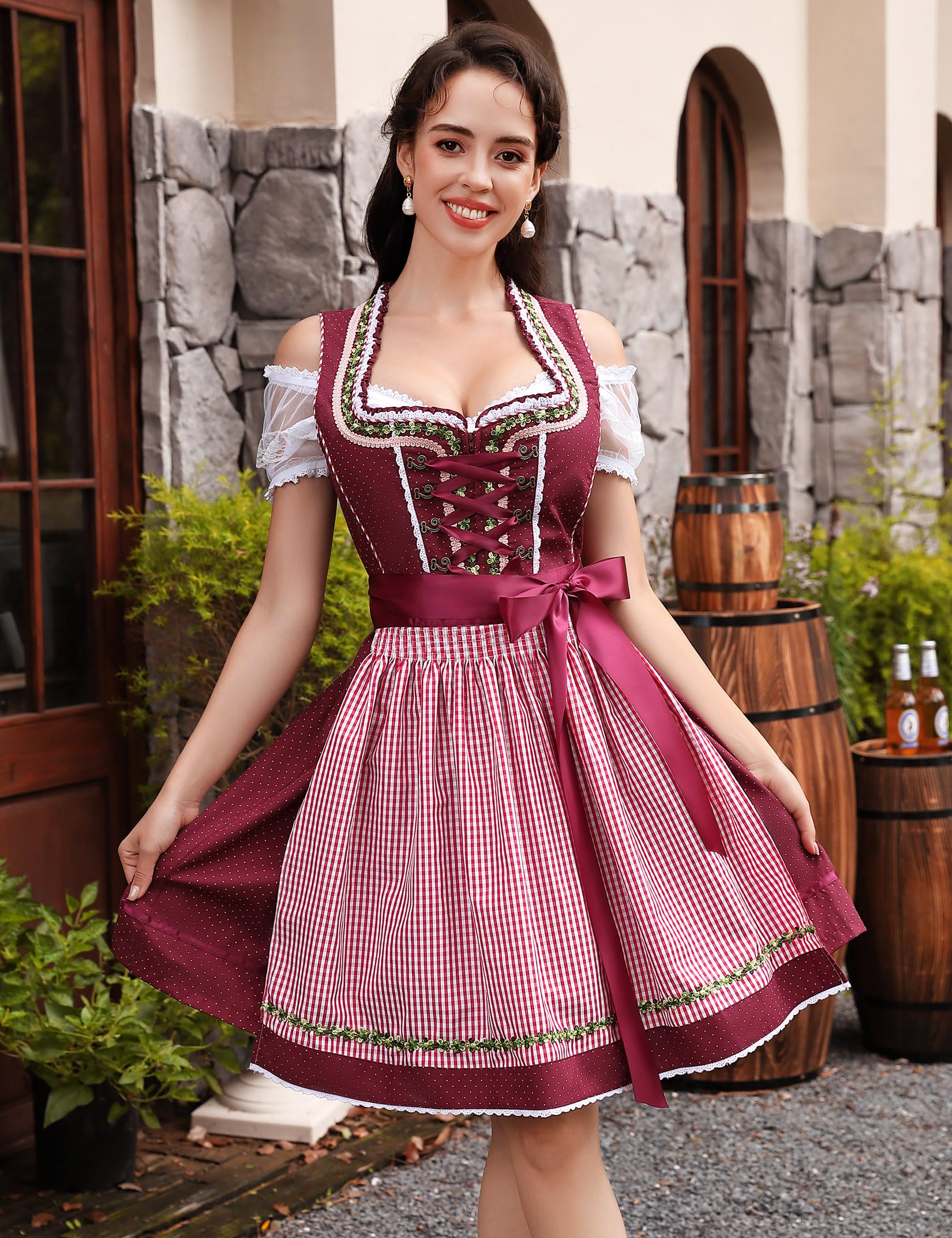 Women's 3-Piece Dirndl Dress with Apron and Blouse