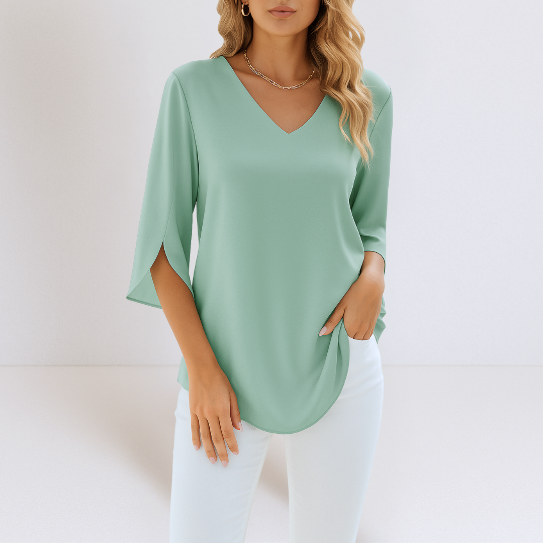 Elegant V-Neck Blouse with Split Sleeves