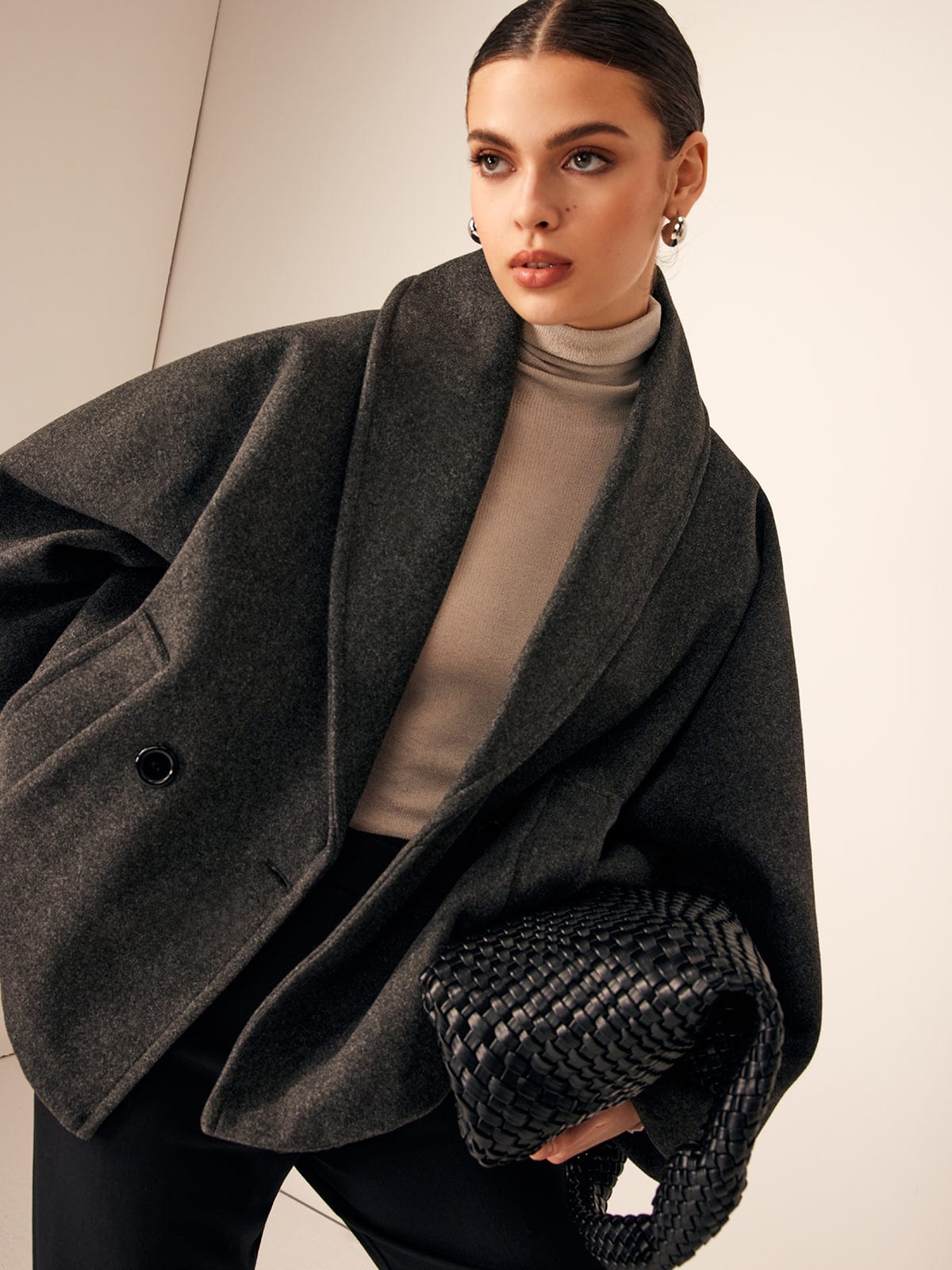 Women’s Wool Oversized Blazer Coat – Modern Shawl Collar Jacket