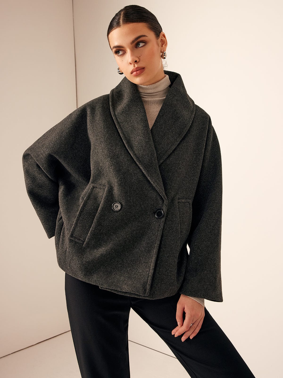Women’s Wool Oversized Blazer Coat – Modern Shawl Collar Jacket