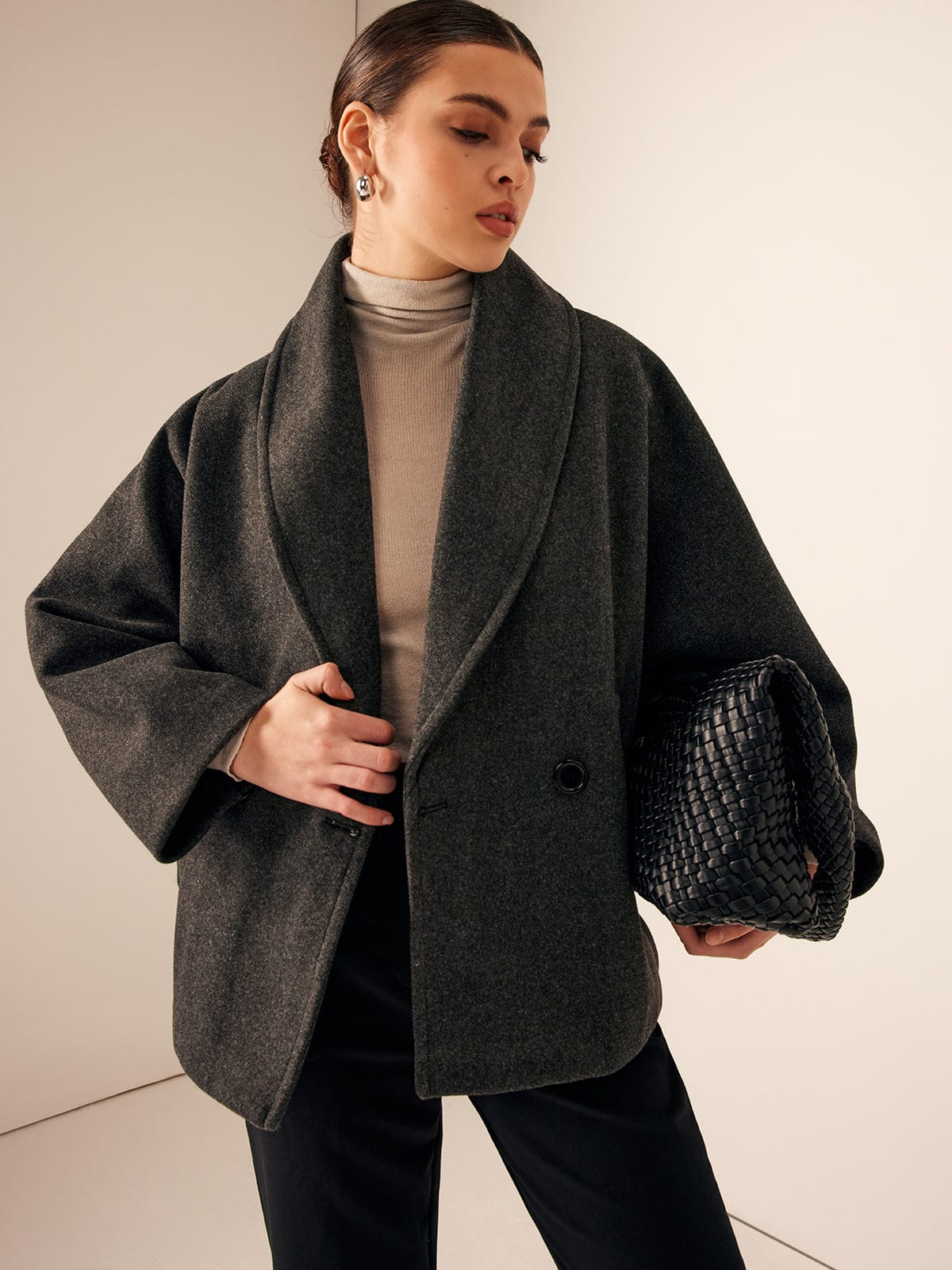Women’s Wool Oversized Blazer Coat – Modern Shawl Collar Jacket