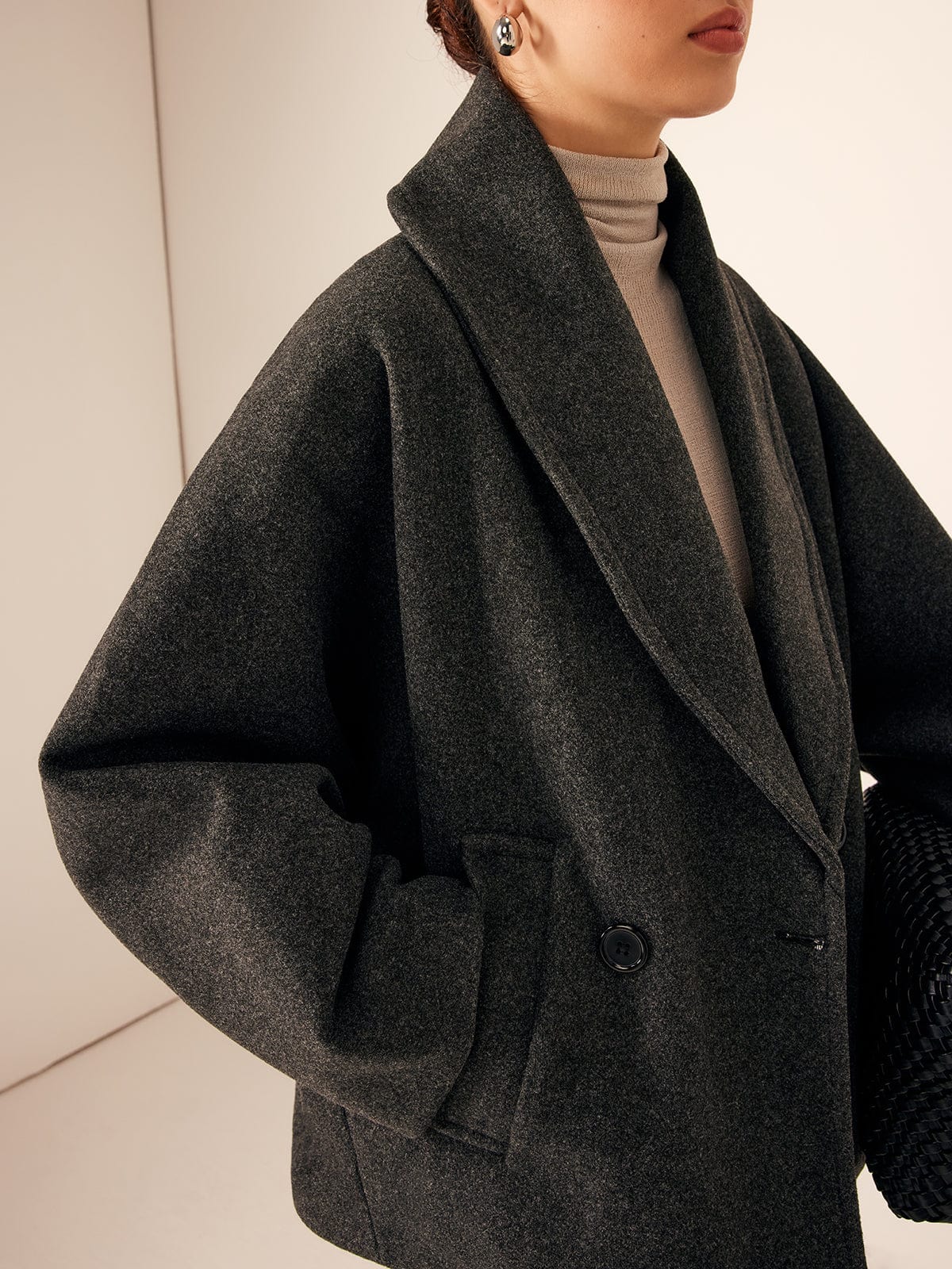 Women’s Wool Oversized Blazer Coat – Modern Shawl Collar Jacket