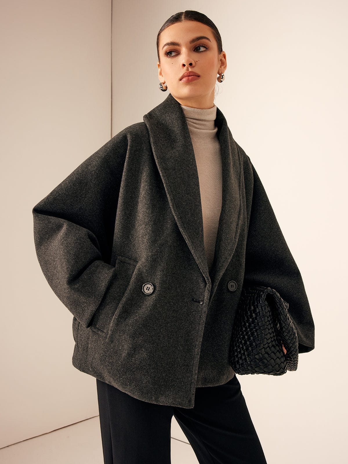Women’s Wool Oversized Blazer Coat – Modern Shawl Collar Jacket