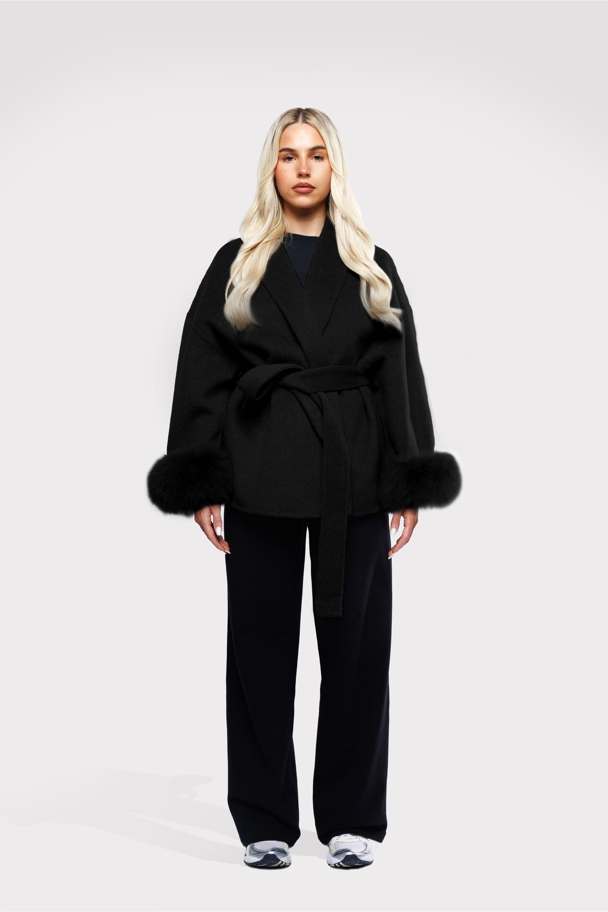 Northglow Belted Coat with Faux Fur Cuffs