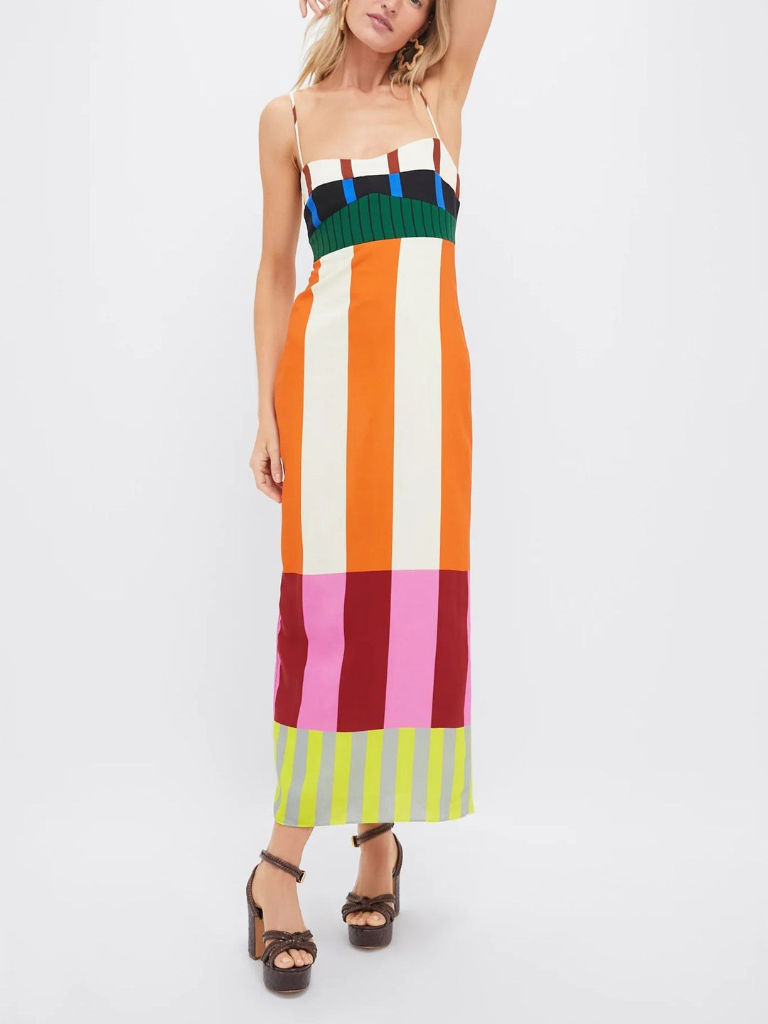 Color Block Long Dress with Thin Straps