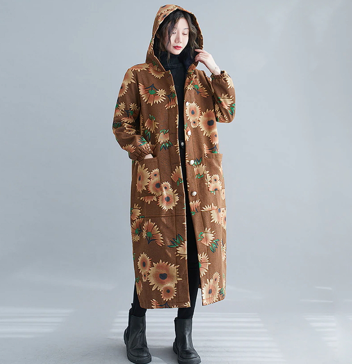 Vintage Style Hooded Long Cotton Winter Coat