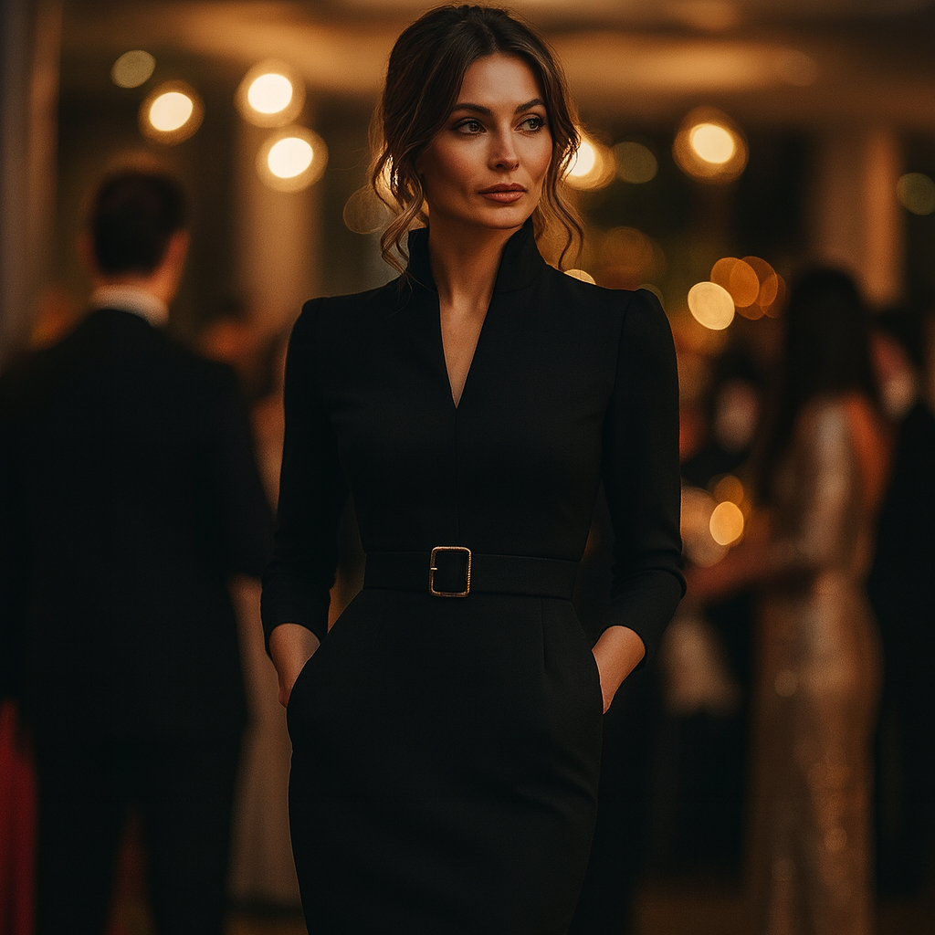 Elegant Belted Sheath Dress with Collar