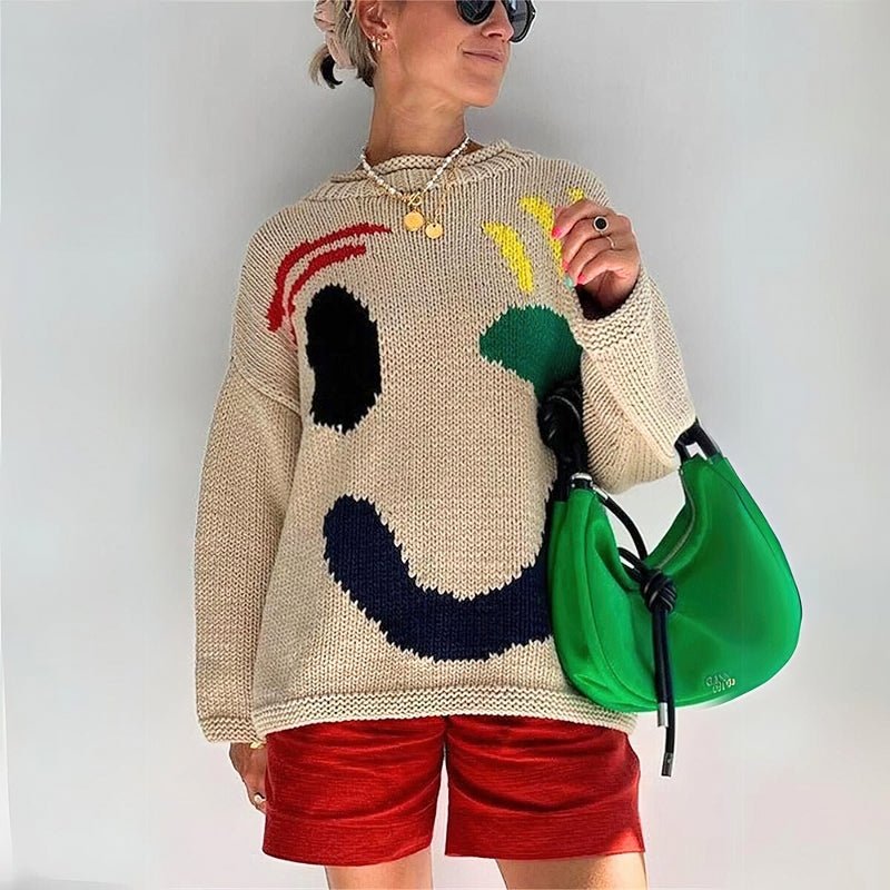 Extra Large Chunky Knit Sweater with Smiley Design
