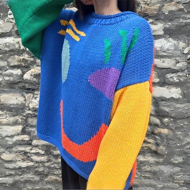 Extra Large Chunky Knit Sweater with Smiley Design