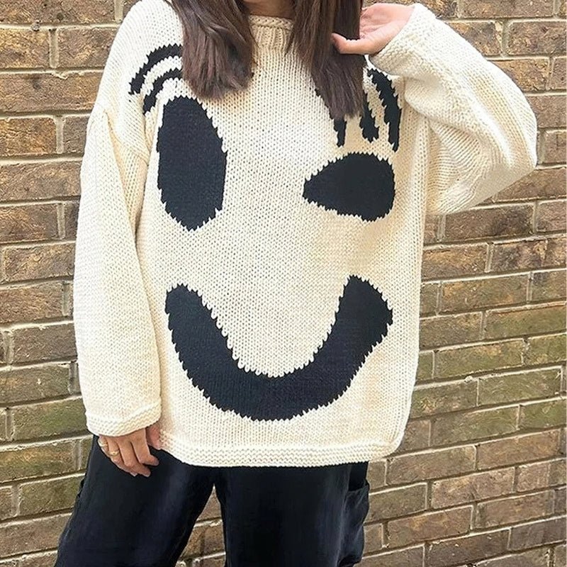 Extra Large Chunky Knit Sweater with Smiley Design