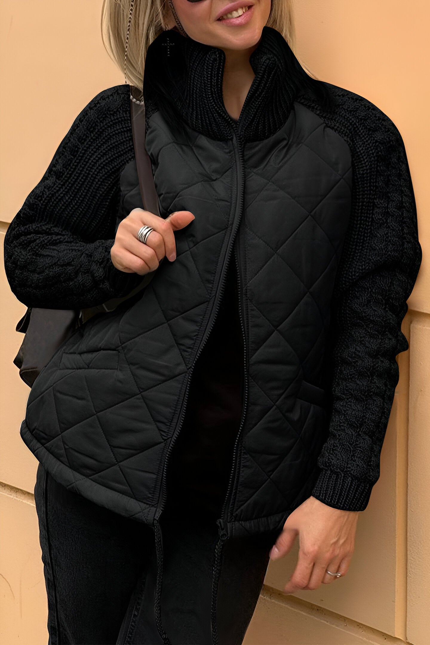 Patchwork Knit Zip Jacket - Stylish, Comfortable, Versatile Outerwear