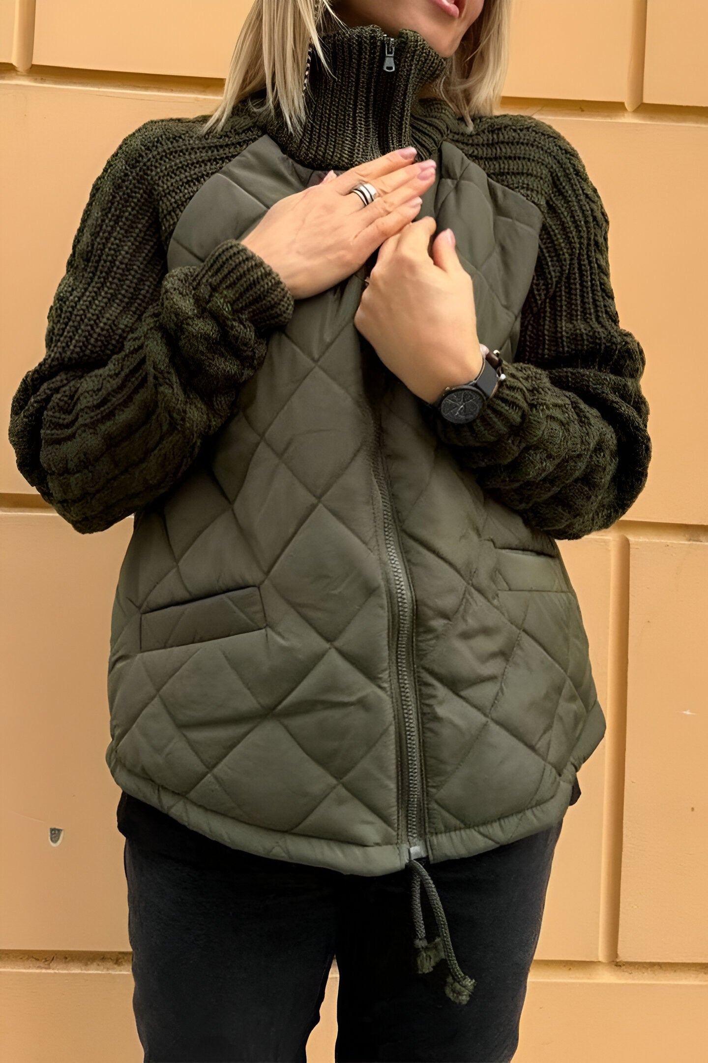 Patchwork Knit Zip Jacket - Stylish, Comfortable, Versatile Outerwear