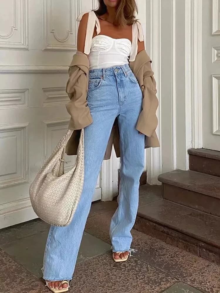 High-Waisted Wide Leg Straight Fit Jeans for All-Day Comfort