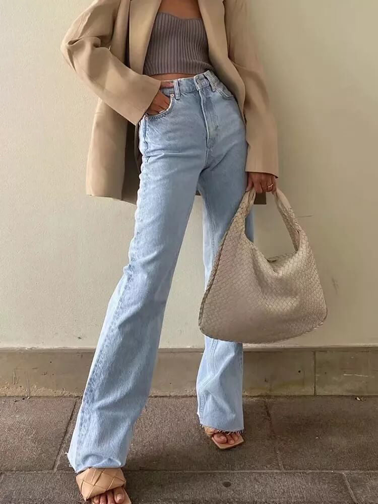 High-Waisted Wide Leg Straight Fit Jeans for All-Day Comfort