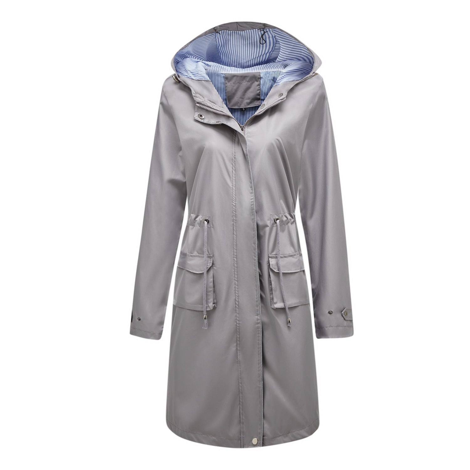 Long Hooded Coat with Pockets and Warm Fabric