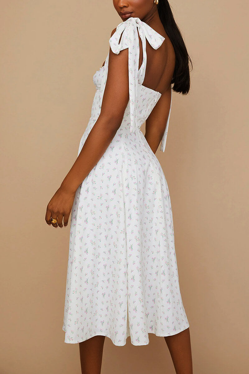 Chic Midi Dress with Adjustable Straps and Side Slit