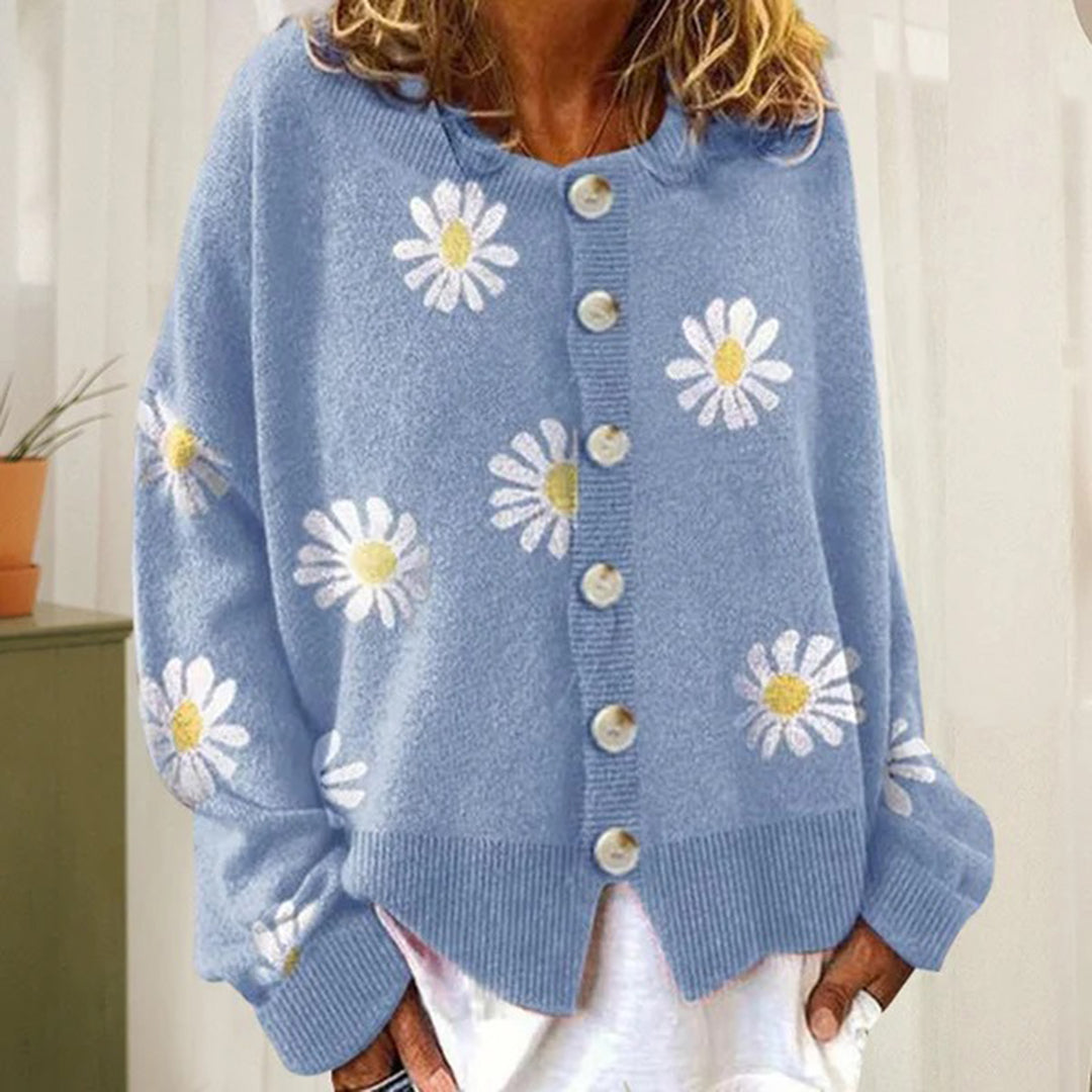 Women's Floral Knit Button-Up Cardigan - Lightweight All-Season