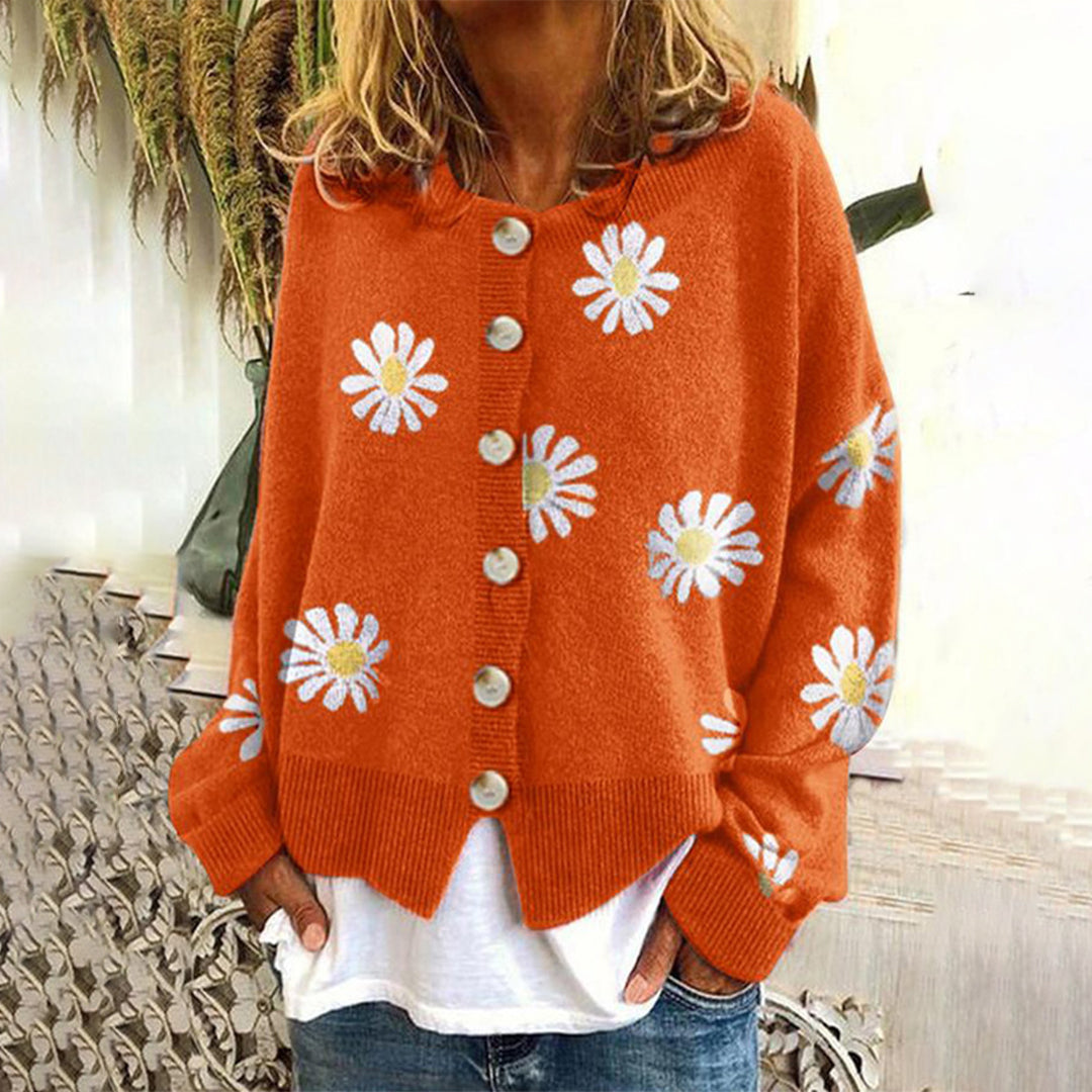 Women's Floral Knit Button-Up Cardigan - Lightweight All-Season