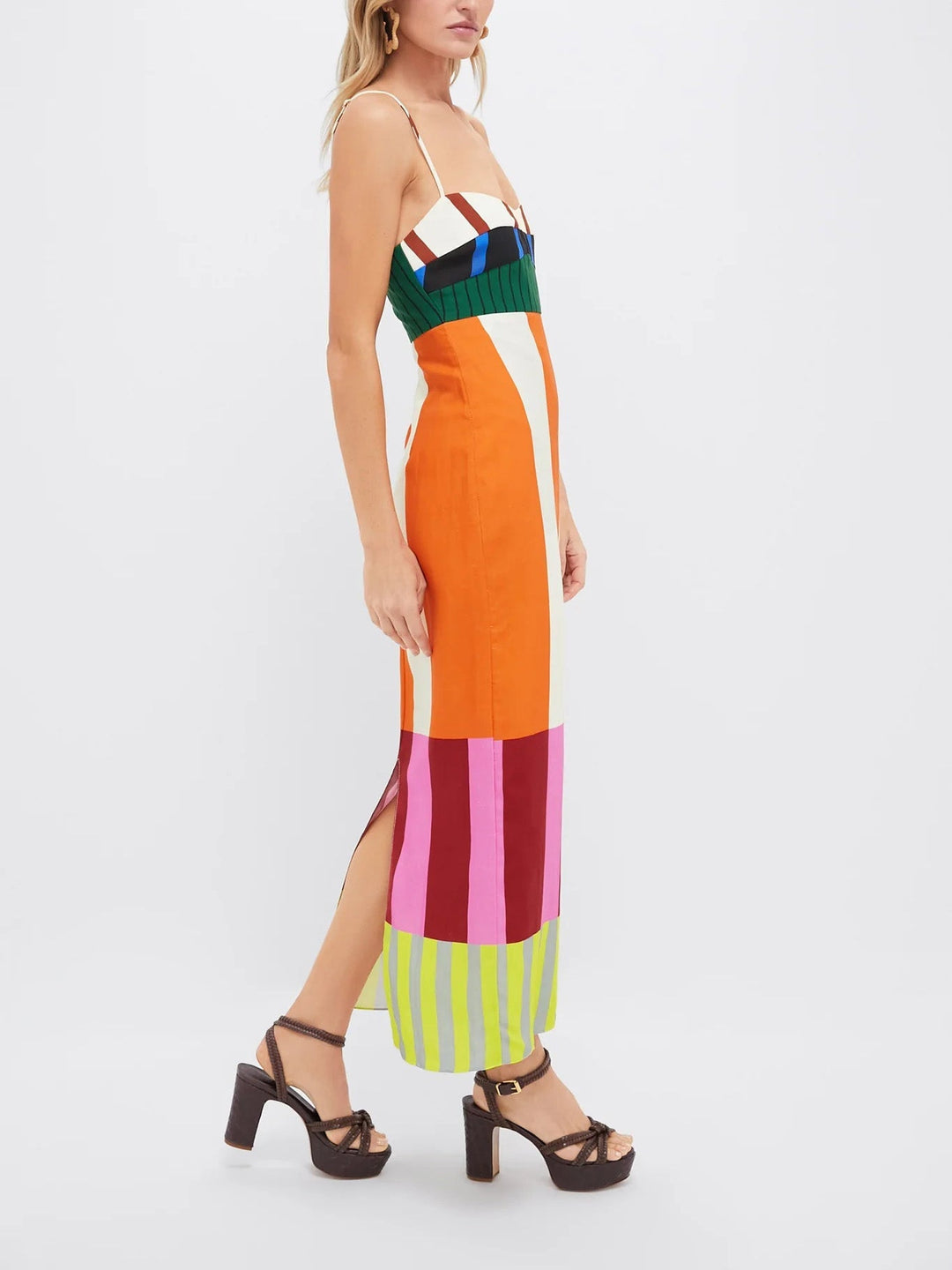 Color Block Long Dress with Thin Straps