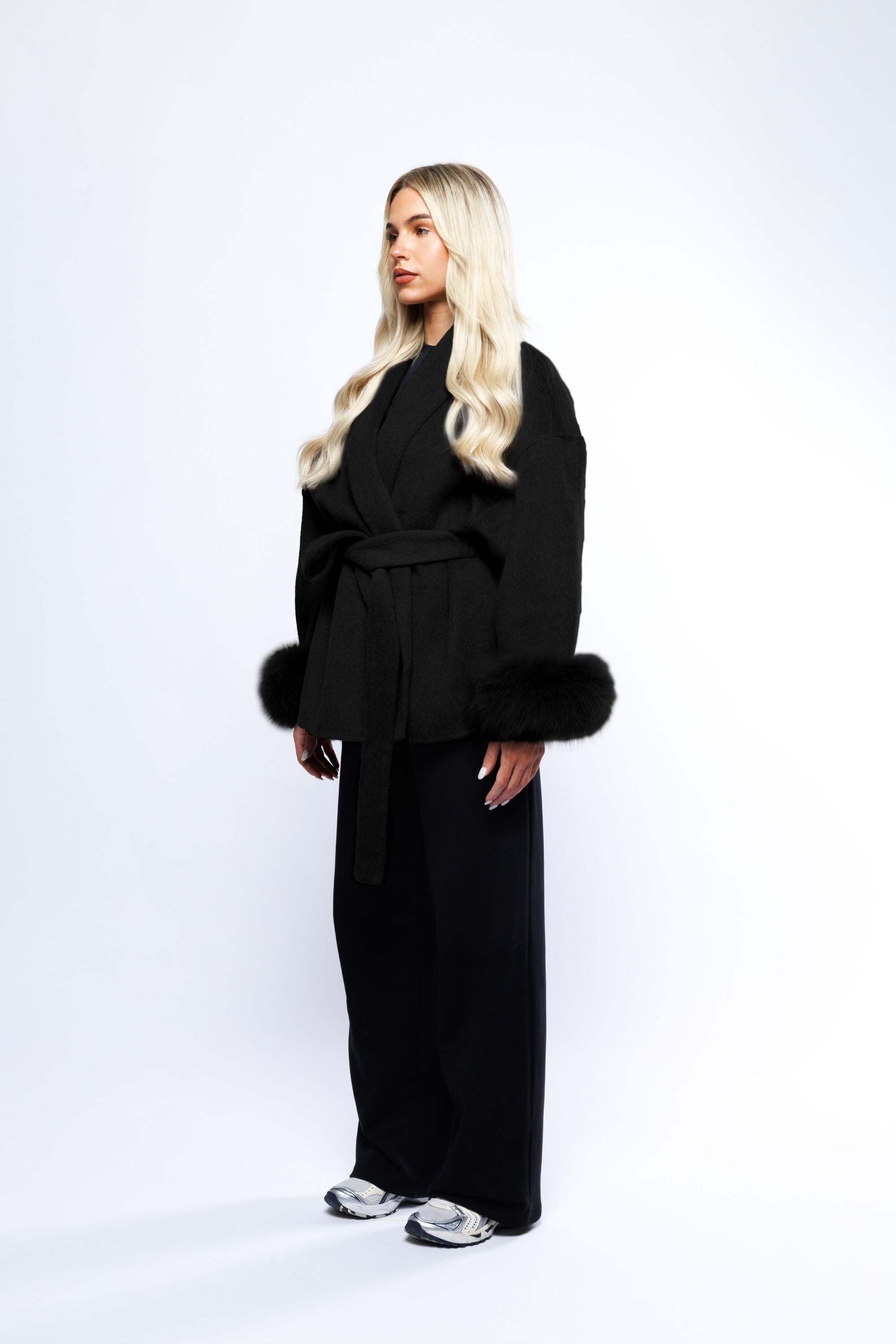 Northglow Belted Coat with Faux Fur Cuffs