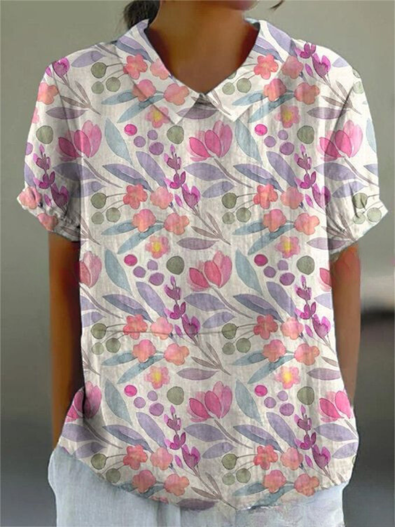 Elegant Women's Floral Short Sleeve Blouse