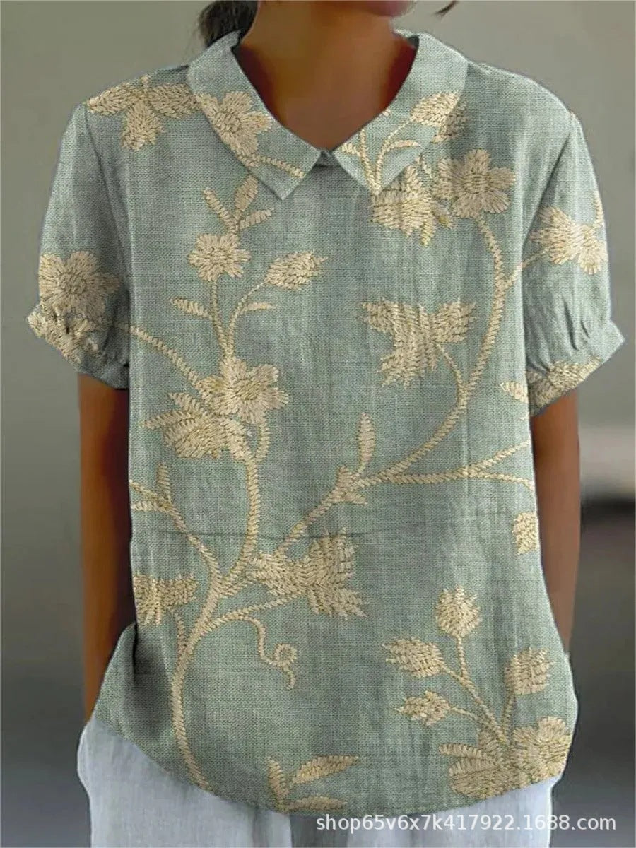 Elegant Women's Floral Short Sleeve Blouse