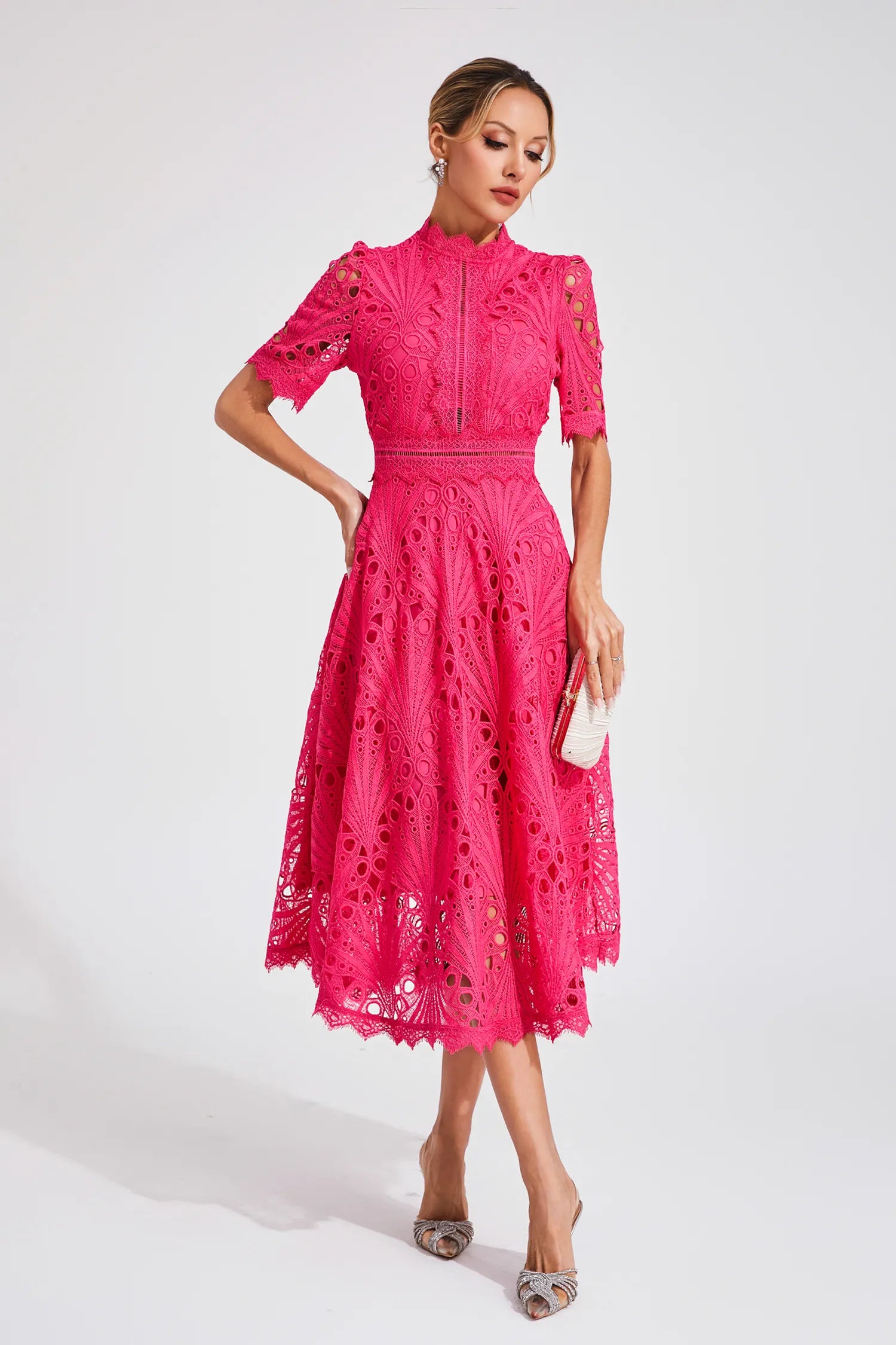 Elegant Lace Midi Dress for Women – Classic Stylish Design