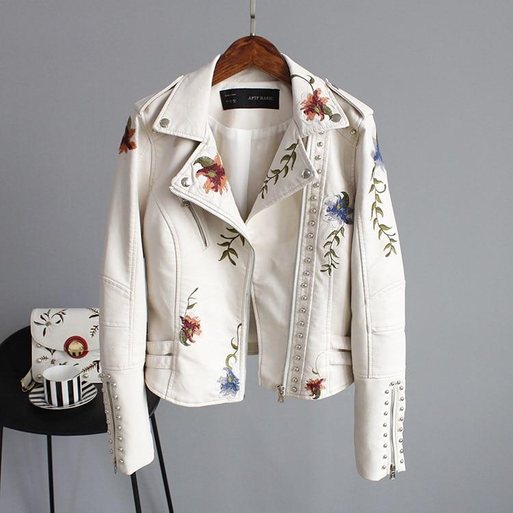 Faux Leather Jacket with Floral Embroidery – Statement Elegance