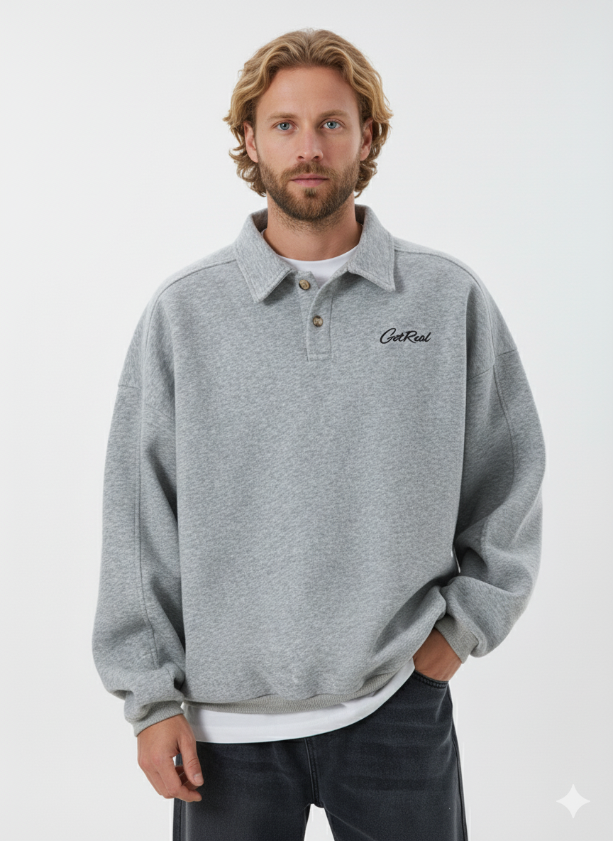 Men’s Get Real Oversized Embroidered Polo Sweatshirt