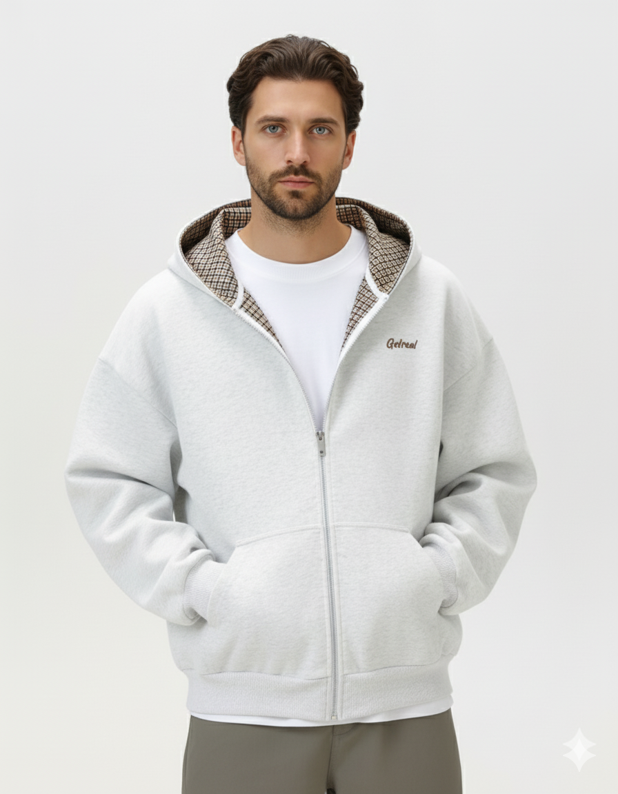 Men’s Get Real Checked Lined Zip Hoodie