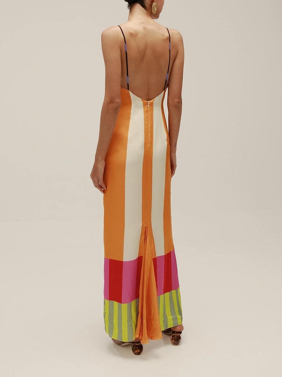 Color Block Long Dress with Thin Straps