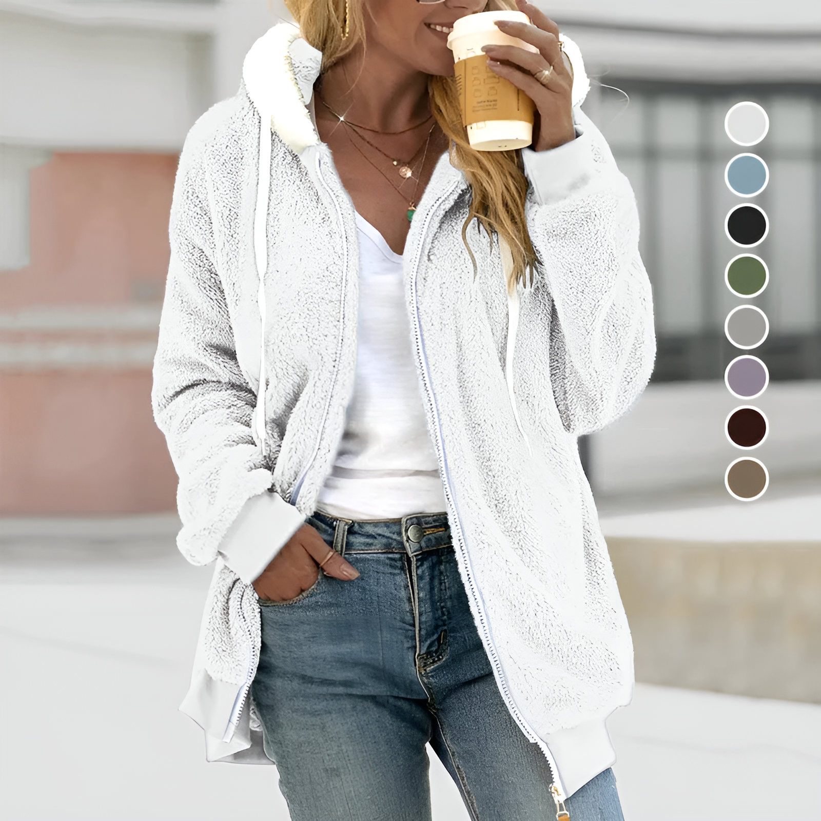 Women's Oversized Sherpa Fleece Zip-Up Hoodie