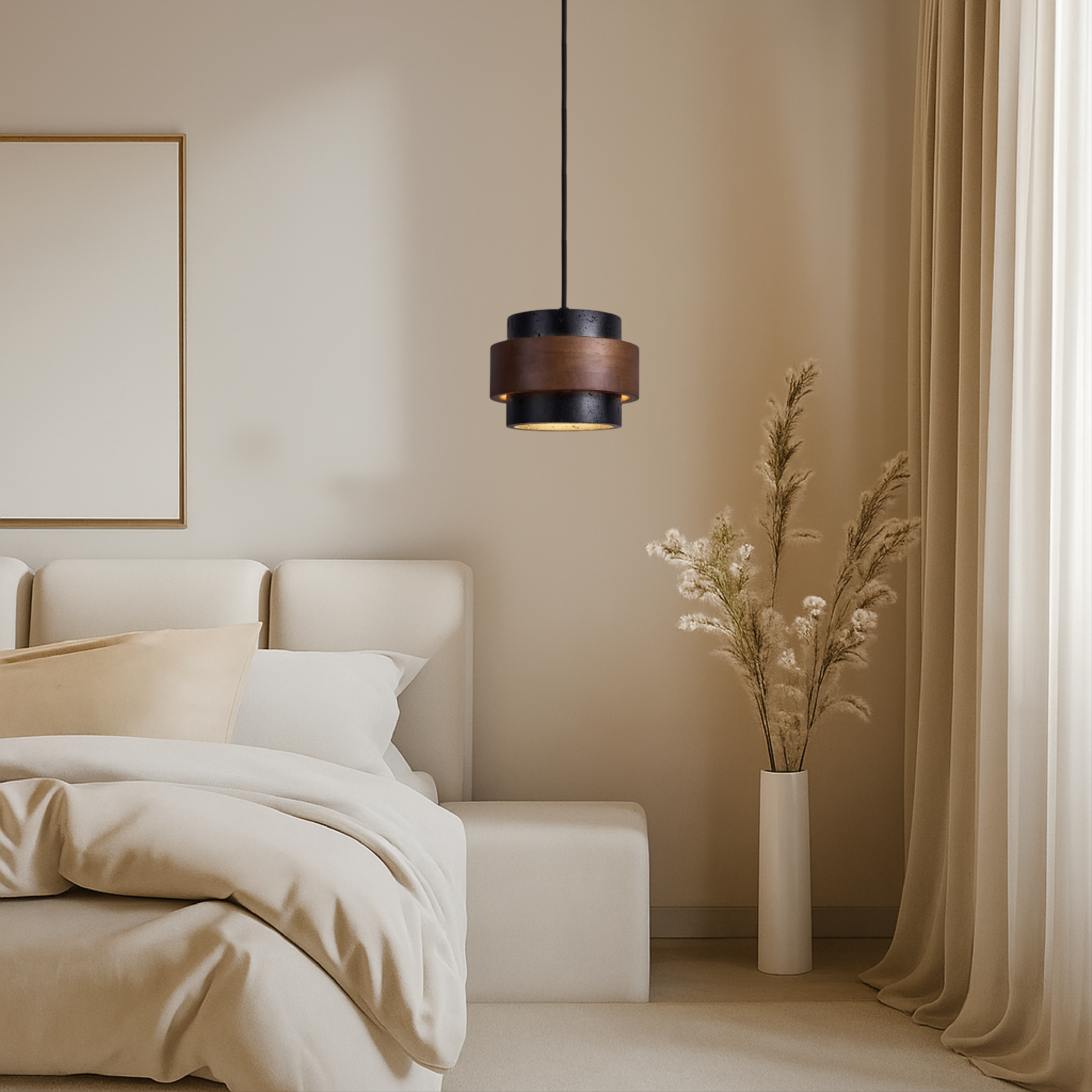 Black Travertine Pendant Light Fixture