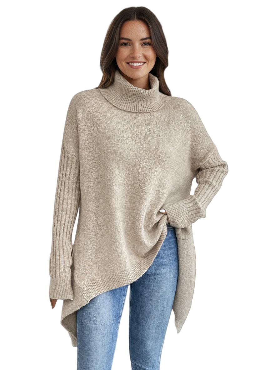 Women's Elegant Long Turtleneck Knit Sweater