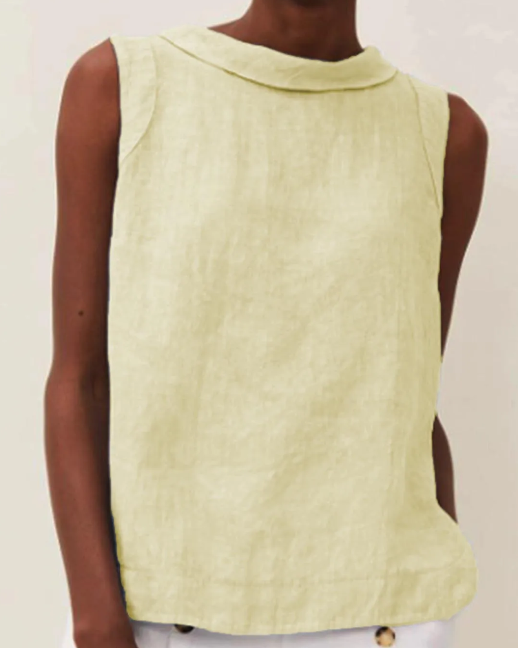 Lightweight Linen Short Sleeve Blouse with Round Neck for Summer
