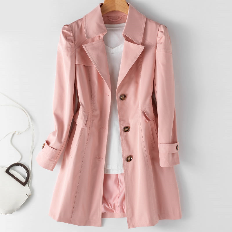 Gabardine Midi Coat with Breeze Design