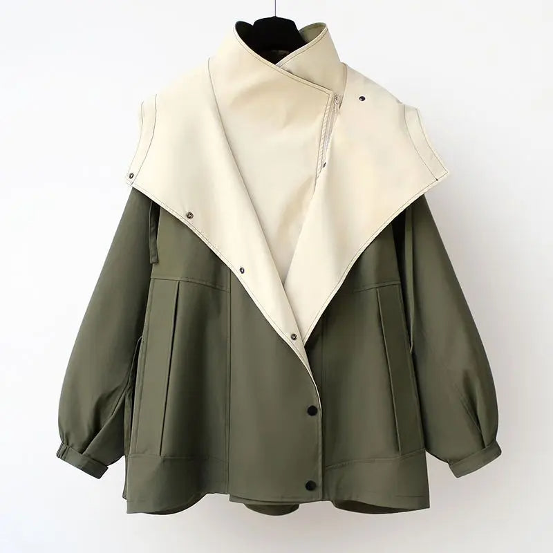 Two-Layer Jacket with Zip Closure and Button Details