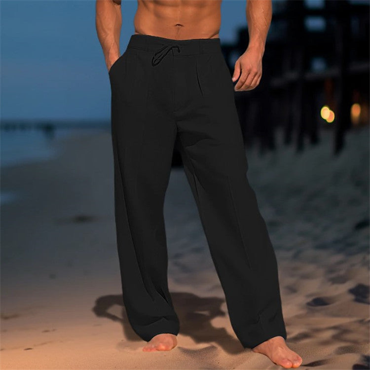 Men’s Relaxed Fit Linen Trousers with Drawstring Waist