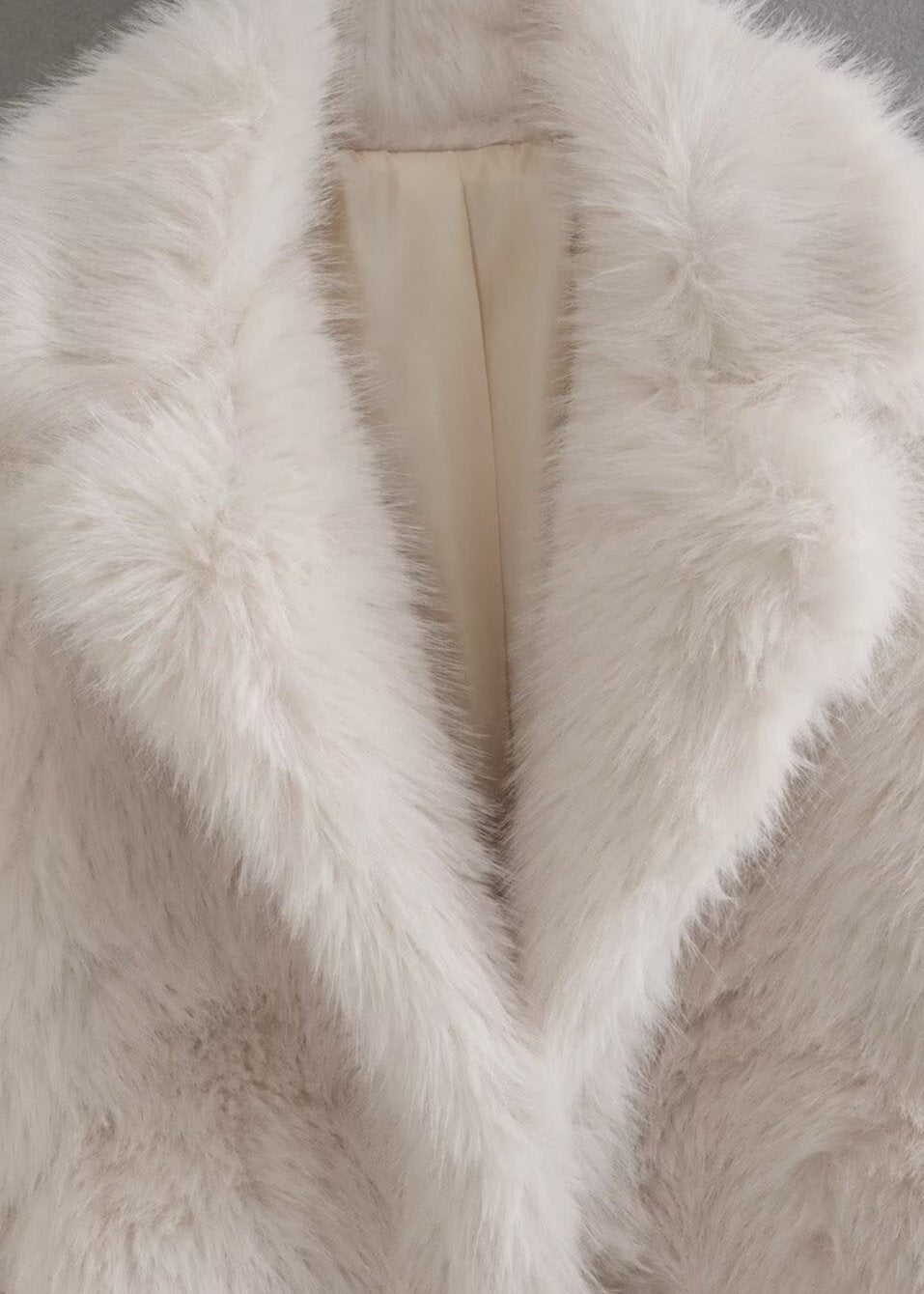 Women’s Off-White Faux-Fur Coat – Soft Warm Lined Winter Jacket