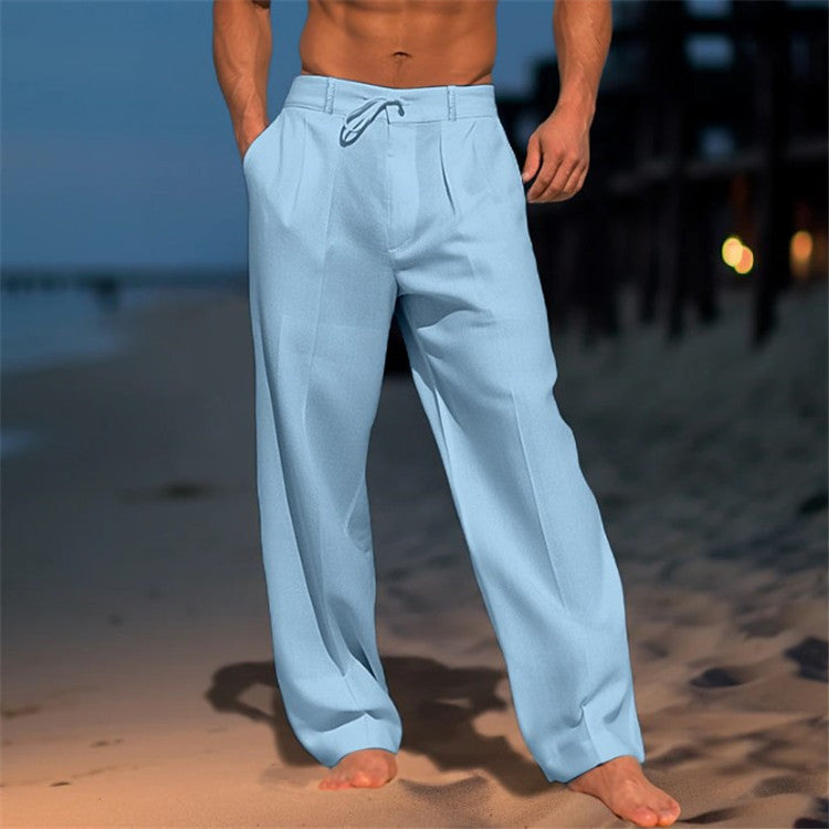 Men’s Relaxed Fit Linen Trousers with Drawstring Waist