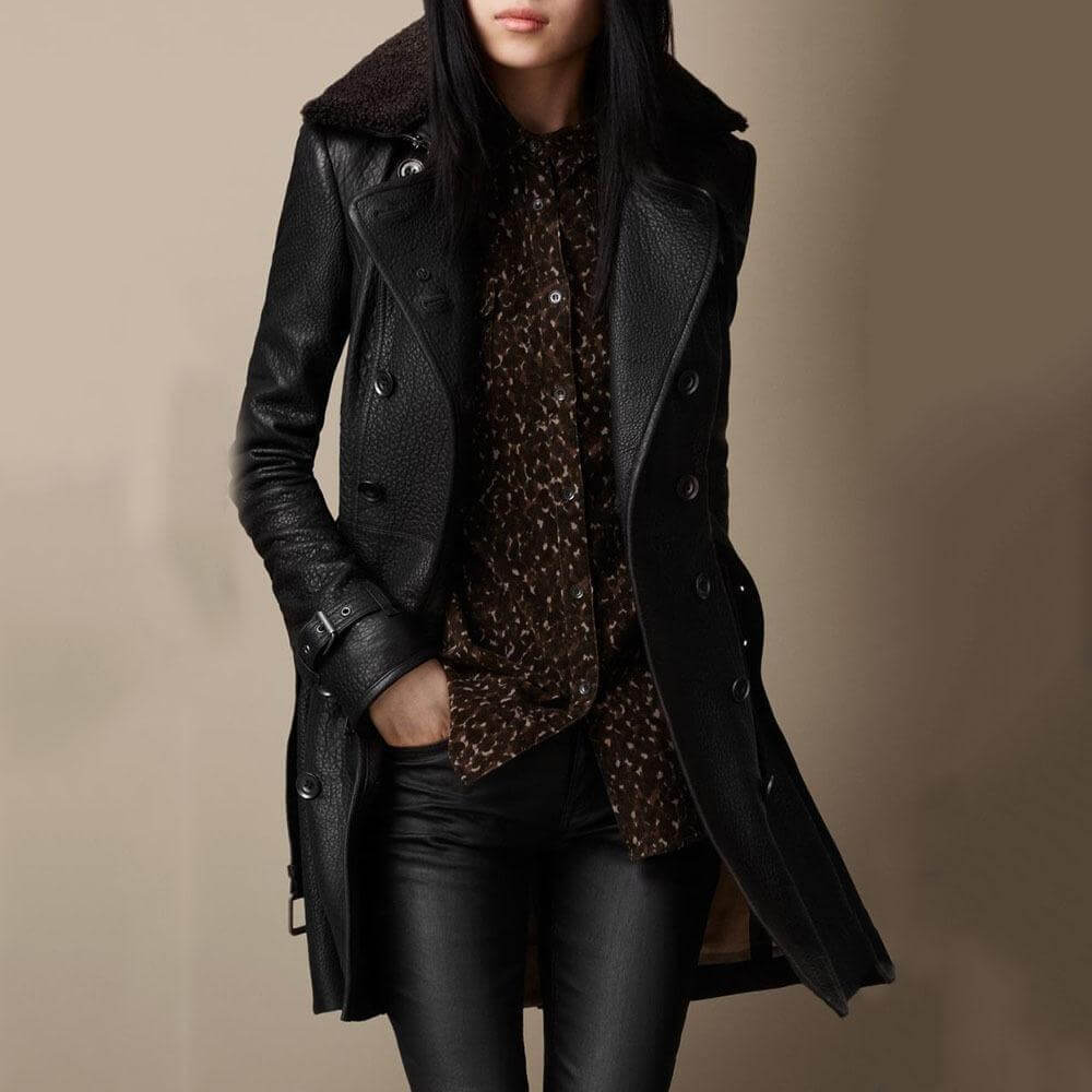 Luxurious Leather Trench Coat in Florence Style