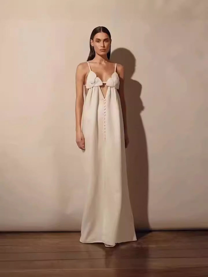 V-Neck Celeste Maxi Dress with Floral Slit