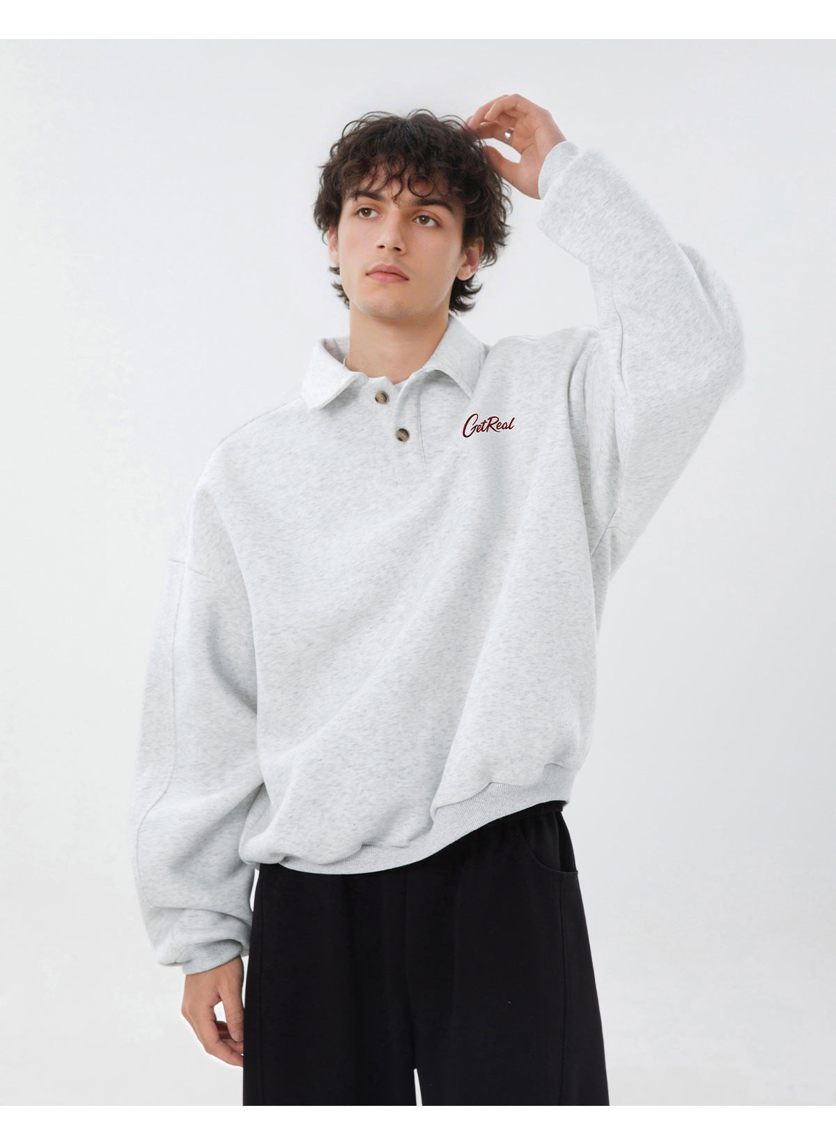 Men’s Get Real Oversized Embroidered Polo Sweatshirt