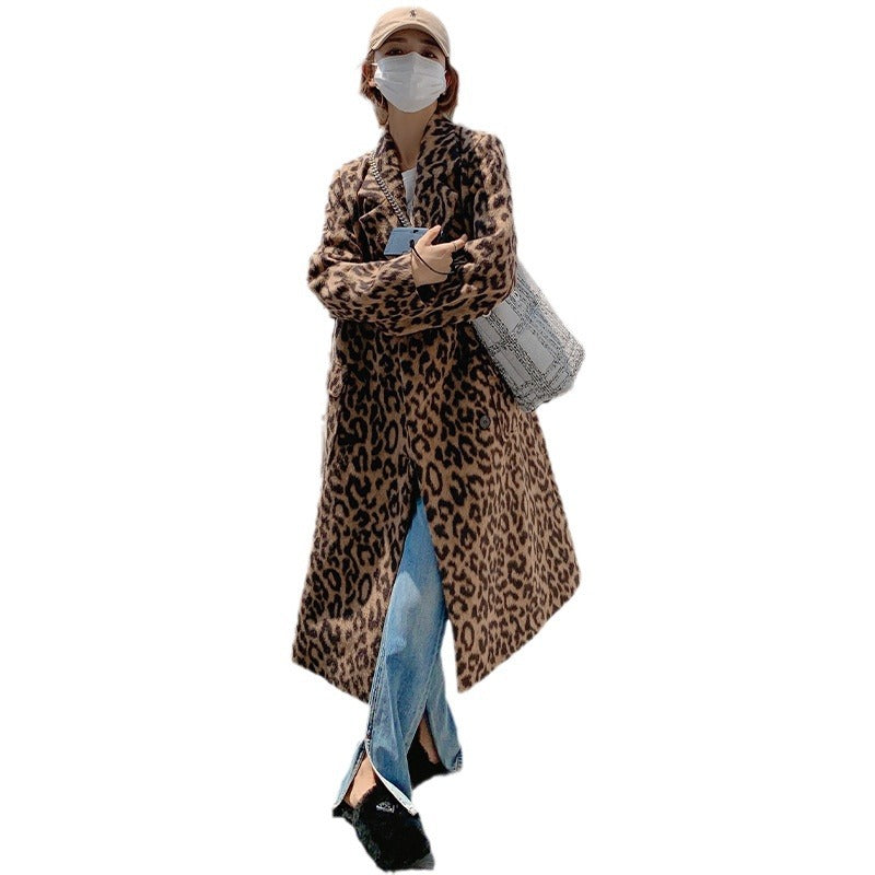 Cozy Leopard Print Long Coat for Stylish Warmth